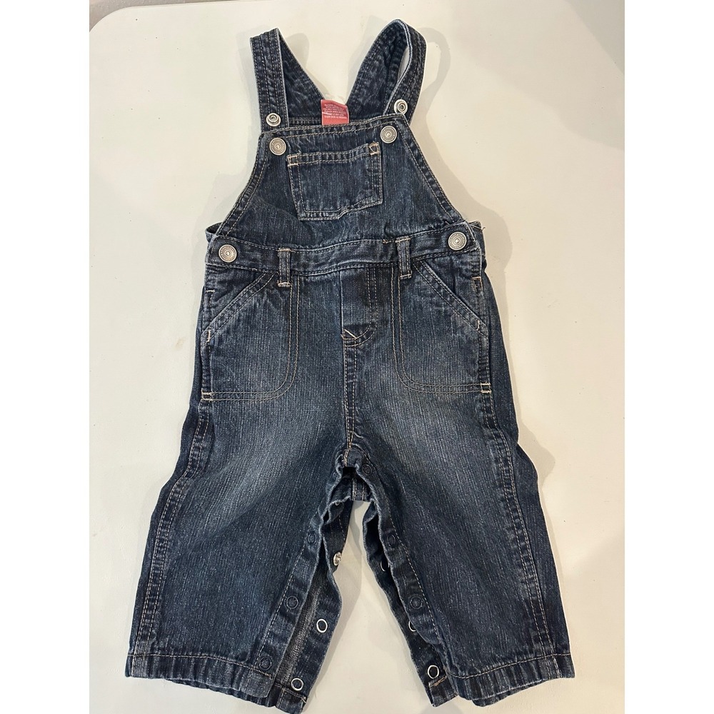 Arizona Jean Co Baby Boys Dark Wash Denim Overalls 9 Months Snap Inseam